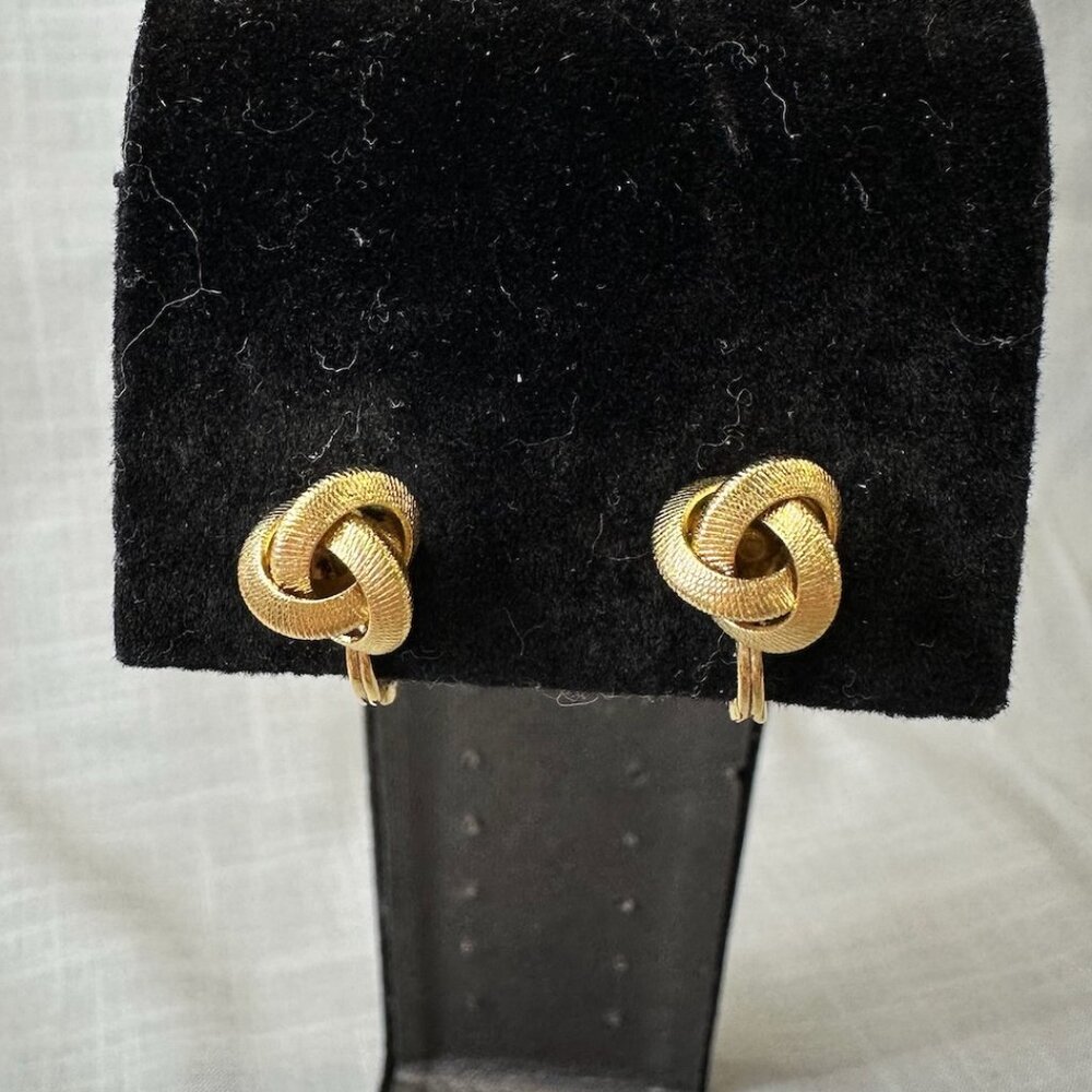 Vintage Monet Small Knot Gold Tone Clip On Earrings